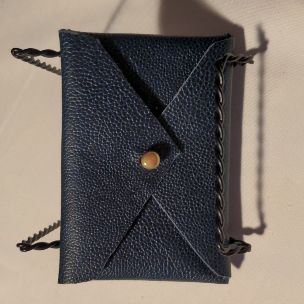 Handmade Genuine Leather Envelope Pouch Blue Pebbled